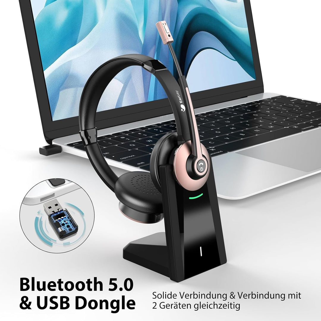 Earbay Kabelloses Headset, Bluetooth-Headset mit Mikrofon und Rauschunterdrückung & USB-Dongle, Kabe