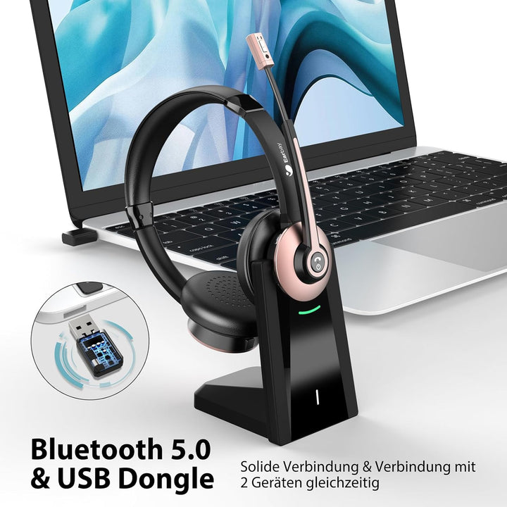 Earbay Kabelloses Headset, Bluetooth-Headset mit Mikrofon und Rauschunterdrückung & USB-Dongle, Kabe