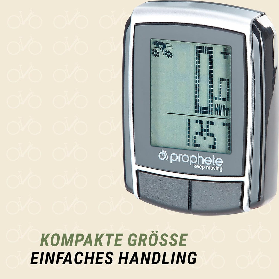Prophete Fahrradcomputer, 15 Funktionen, inklusive Befestigungsmaterial, Fahrraddisplay mit Speicher