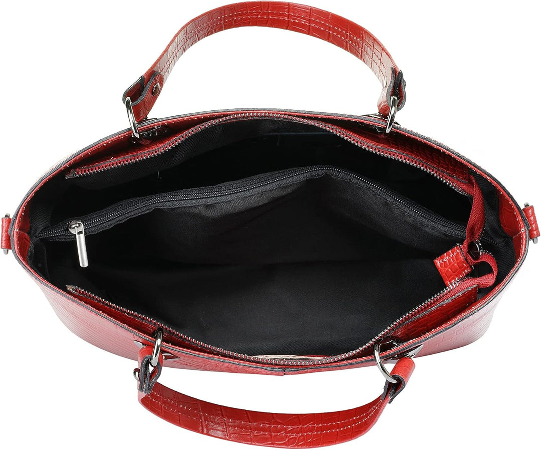 Handtasche Echt Leder Damen Made in Italy, Smartphonefach, Damenhandtasche im Kroko-Design, Umhänget