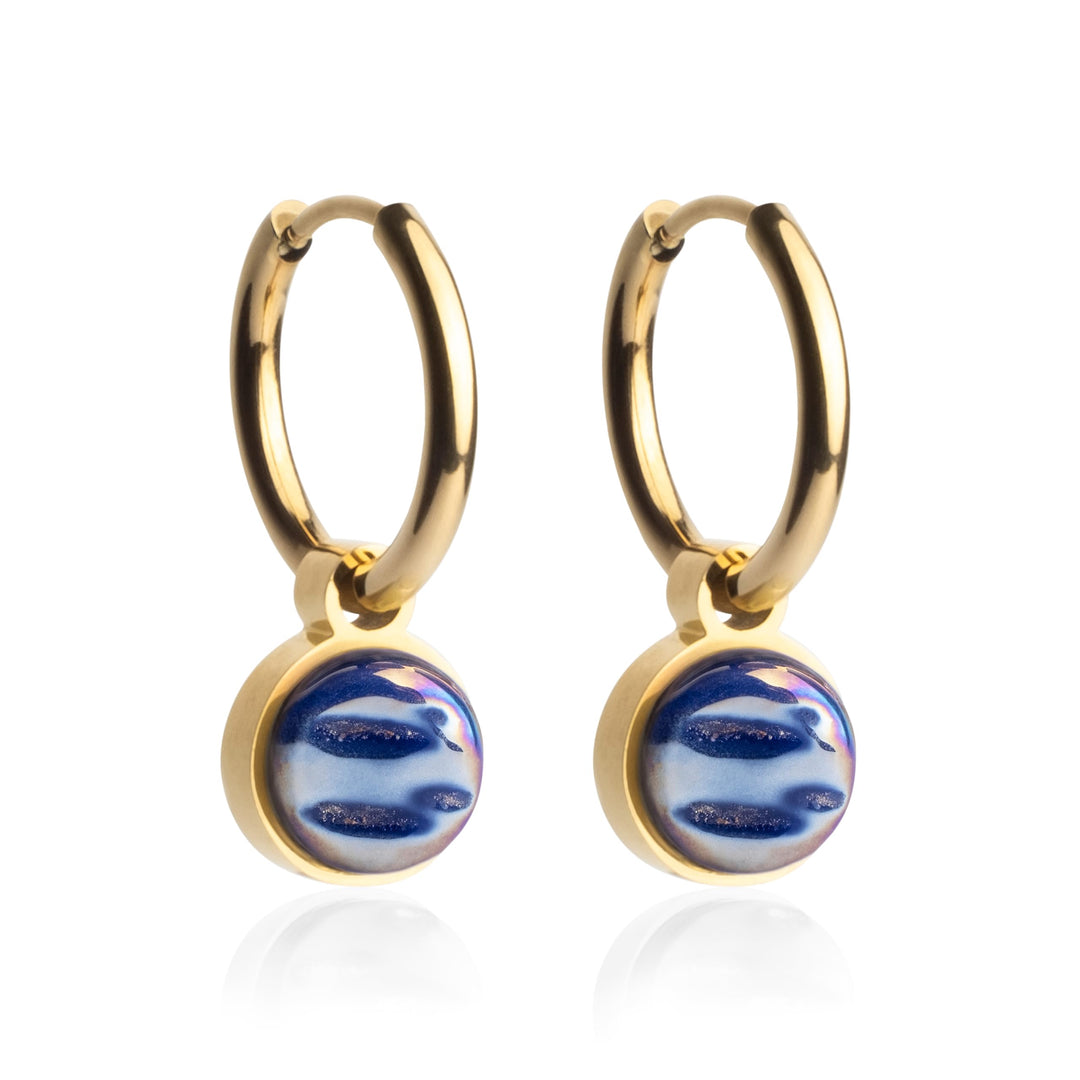 Gold Ohrringe Creolen mit Anhänger zum Wechseln • Edelstahl Ohrhänger mit Charm in dunkelblau • nick