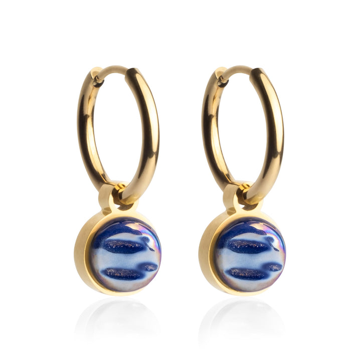 Gold Ohrringe Creolen mit Anhänger zum Wechseln • Edelstahl Ohrhänger mit Charm in dunkelblau • nick