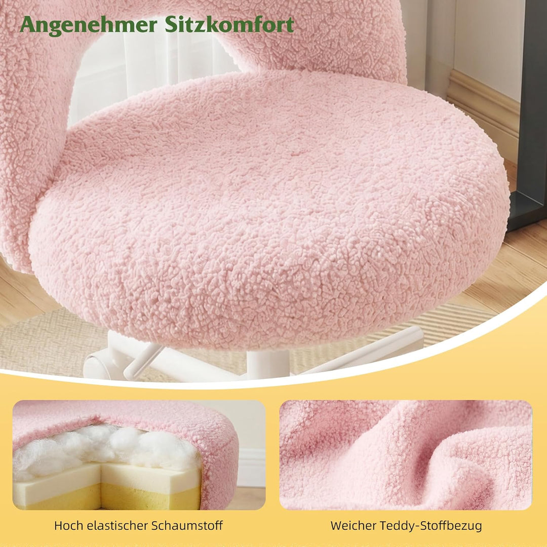 Teddy Schreibtischstuhl, 200kg Tragkraft, Höhenverstellbarer Schminktisch Stuhl mit Rollen, Atmungsa