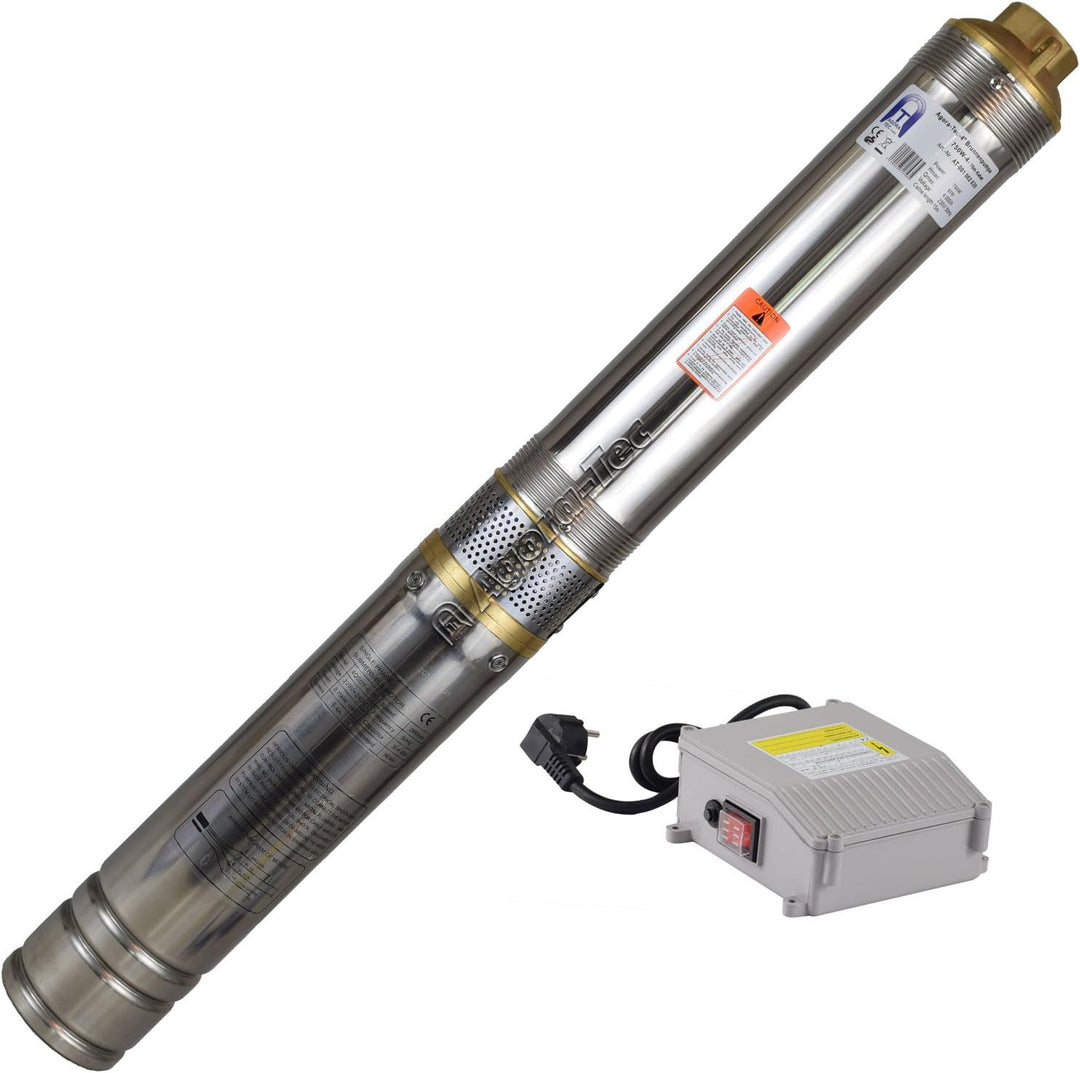 Agora-Tec® AT- 4 Zoll Edelstahl-Tiefbrunnenpumpe Brunnenpumpe 750W-4 mit 15 m Kabel max: 6,7 bar, ma
