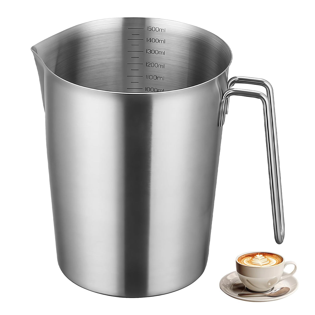 Messbecher Edelstahl 1500 ML, Milchkännchen Messkanne Mit Masseinheiten & Griff, Edelstahlmessbecher