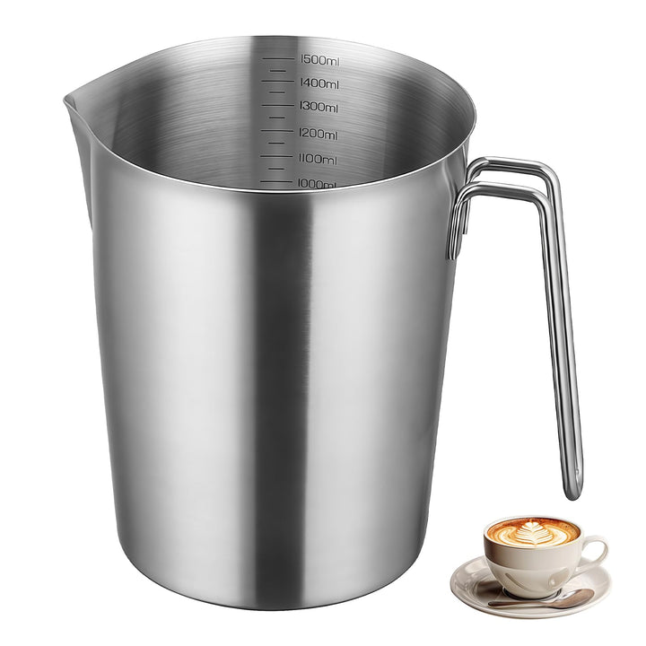 Messbecher Edelstahl 1500 ML, Milchkännchen Messkanne Mit Masseinheiten & Griff, Edelstahlmessbecher