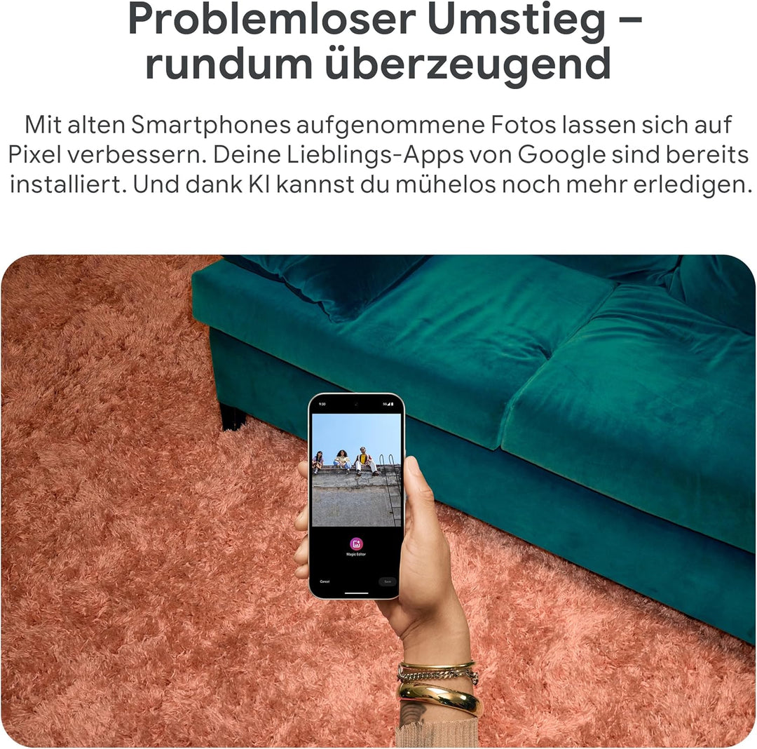 Google Pixel 9 mit 45-W-USB-C-Ladegerät – Android-Smartphone mit Gemini ohne SIM-Lock, erweiterte Ka