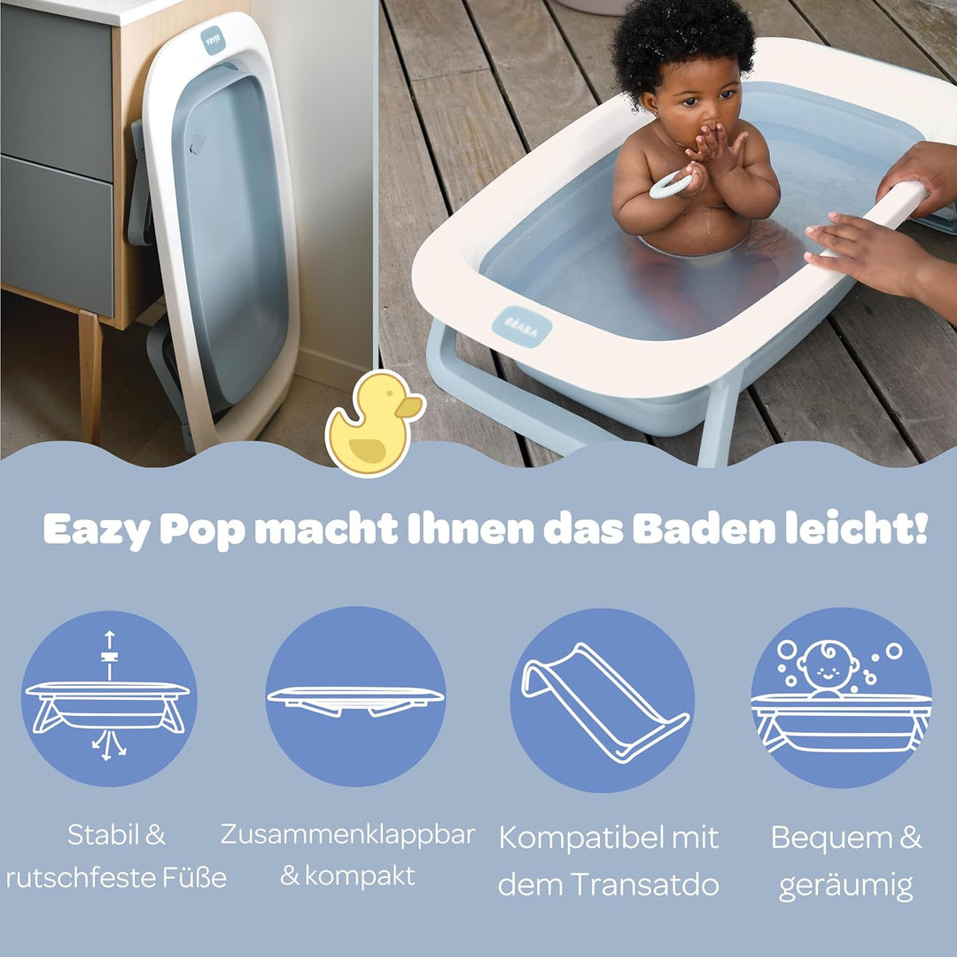 BÉABA, Faltbare Babybadewanne, Ultrakompakt, Rutschfeste Füsse, Trendiges Design, Abflussstopfen, Pr