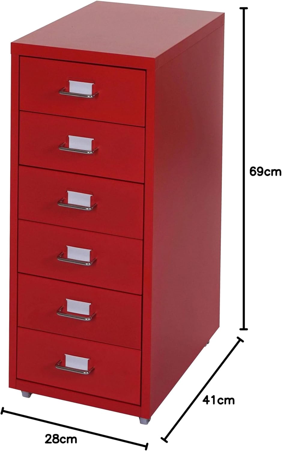 PROREGAL Rollcontainer Housten HxBxT 69x28x41cm 6 Schubladen Rot Schubladenschrank Stahlschrank 6 St
