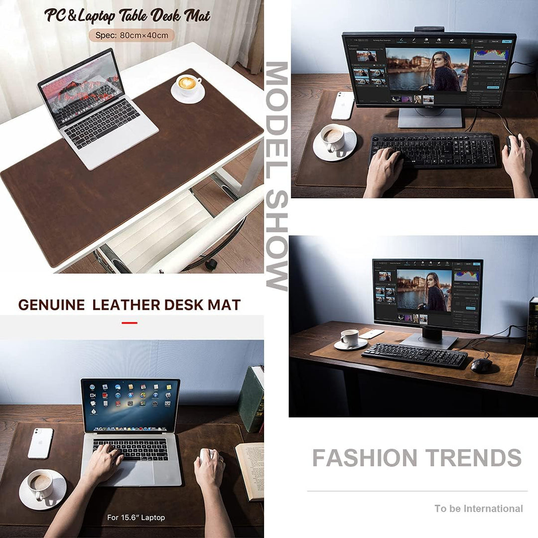 Hiram Schreibtischunterlage aus echtem Leder, gross, wasserdicht, 80 x 40 cm, Tischabdeckung für PC