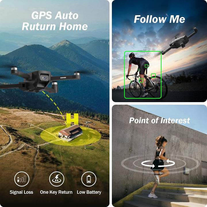 GPS Drohne mit 4.5" HD Bildschirm EIS Kamera, Follow Me Modulare Batterie | AI Track&amp;Orbit,Gesten Sc