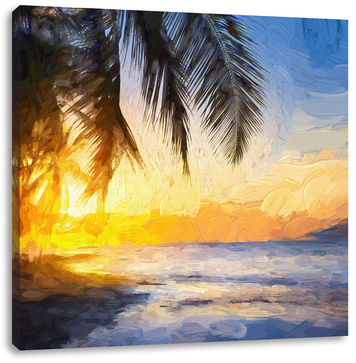 Pixxprint Romantischer Karibikstrand Pinsel Effekt, Format: 70x70 auf Leinwand, 70x70