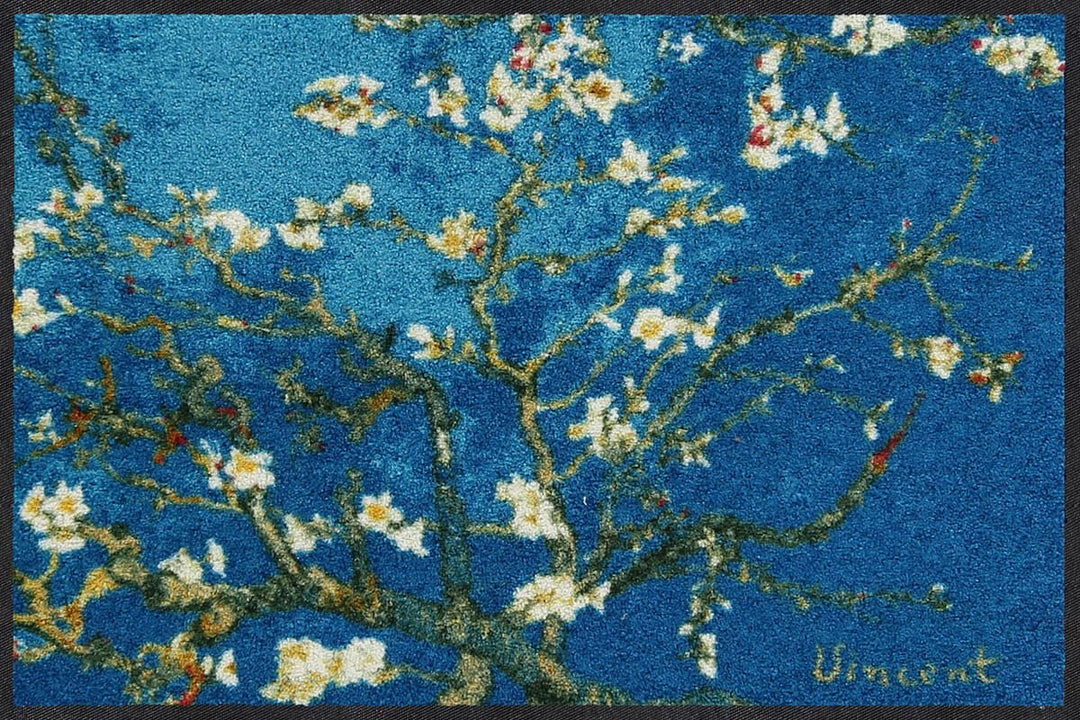Salonloewe Mandelbaum türkis Künstler-Fussmatte waschbar 050 x 075 cm Fussabtreter Schmutzfangmatte