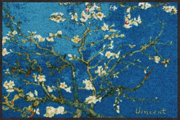 Salonloewe Mandelbaum türkis Künstler-Fussmatte waschbar 050 x 075 cm Fussabtreter Schmutzfangmatte