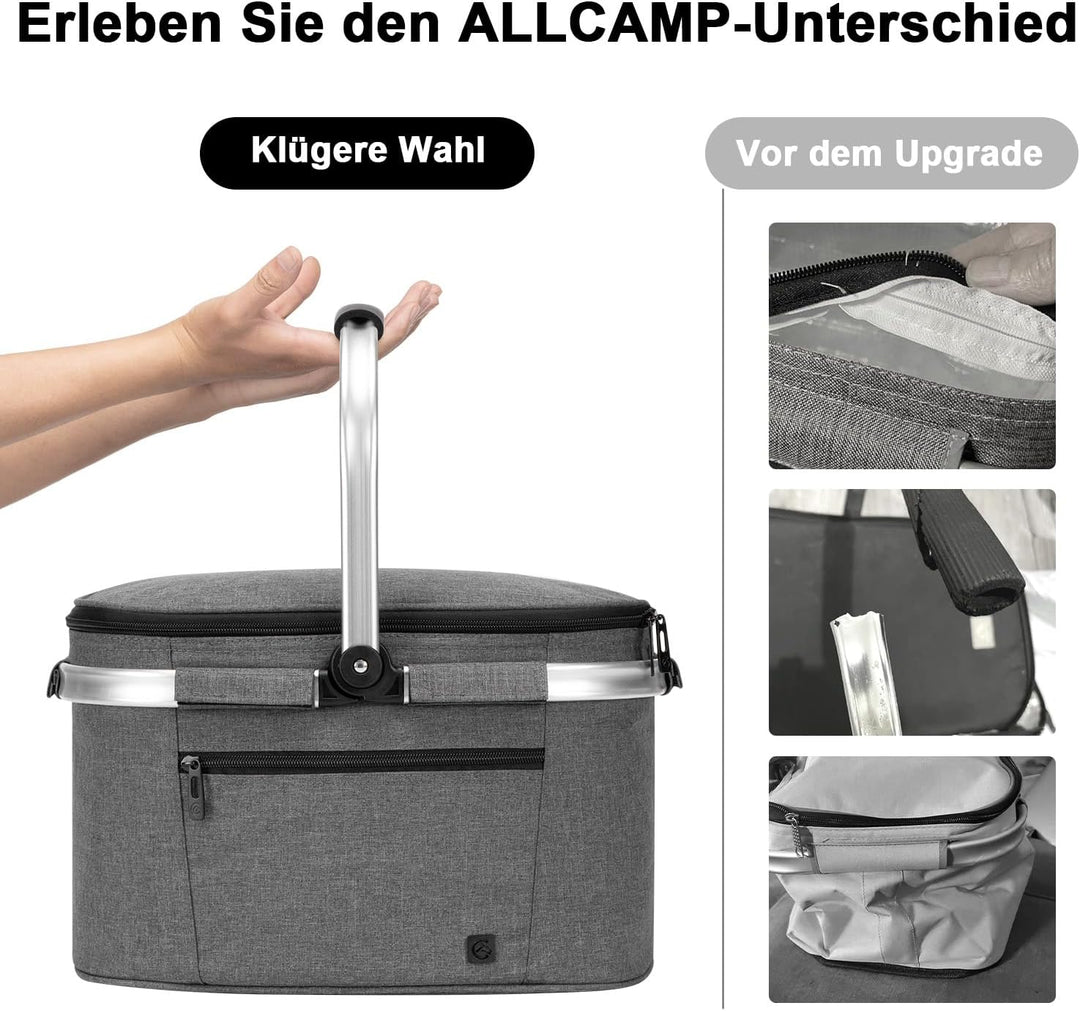 ALLCAMP 22L Einkaufskörbe Gross Isolierkorb Kühlkorb Kühltasche Picknickkorb Thermotasche Kühltasche