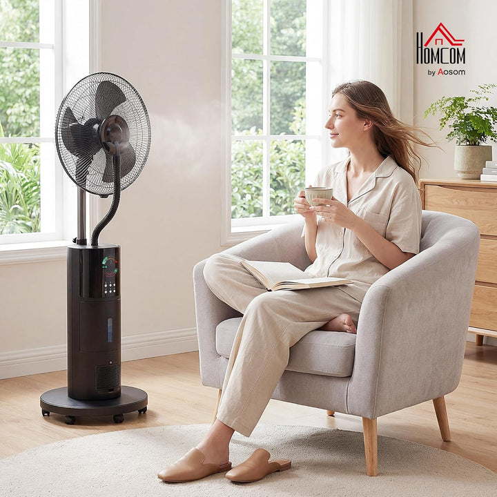 HOMCOM Ventilator mit Wasserkühlung, Luftbefeuchter leise, Neigbar Standventilator inkl. Sprühnebel,
