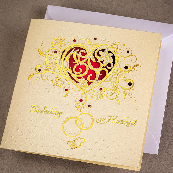 Art Nuvo Hochzeitseinladungen - 20 St. 135x135mm, Mit Bedruckbaren Einlagen Und Um-Schlägen Für Hoch