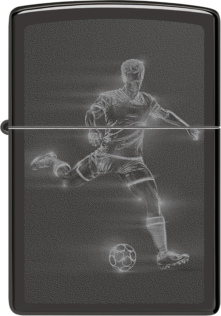 Zippo Sturmfeuerzeug - Soccer Player in Action, High Polish Black, Photo Image - Nachfüllbar - Wiede