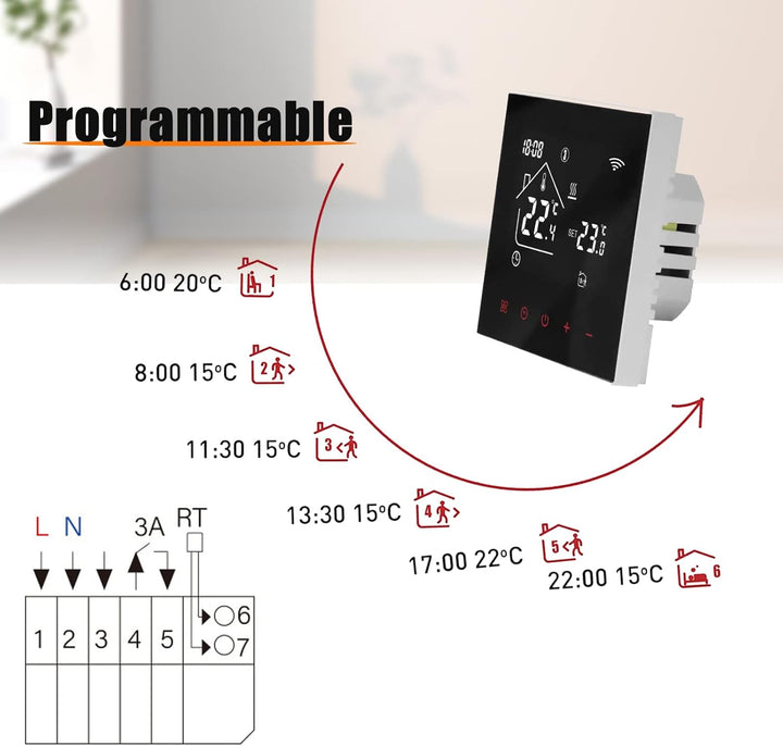 Smart WiFi Thermostat Kesselheizung Fussodenheizung, WiFi Heizungsthermostat LED Display Touchscreen