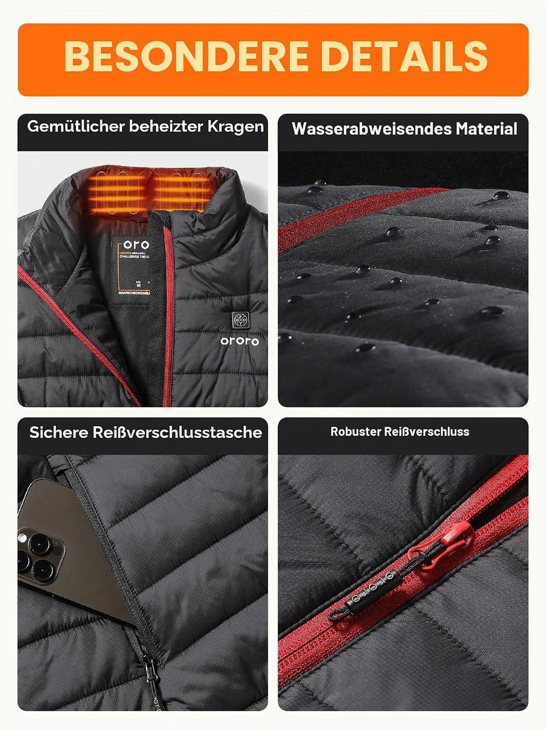 ORORO Beheizbare Weste Damen Mit Akku Leichte Beheizte Damenweste XS Neutral Schwarz, XS, Neutral Sc