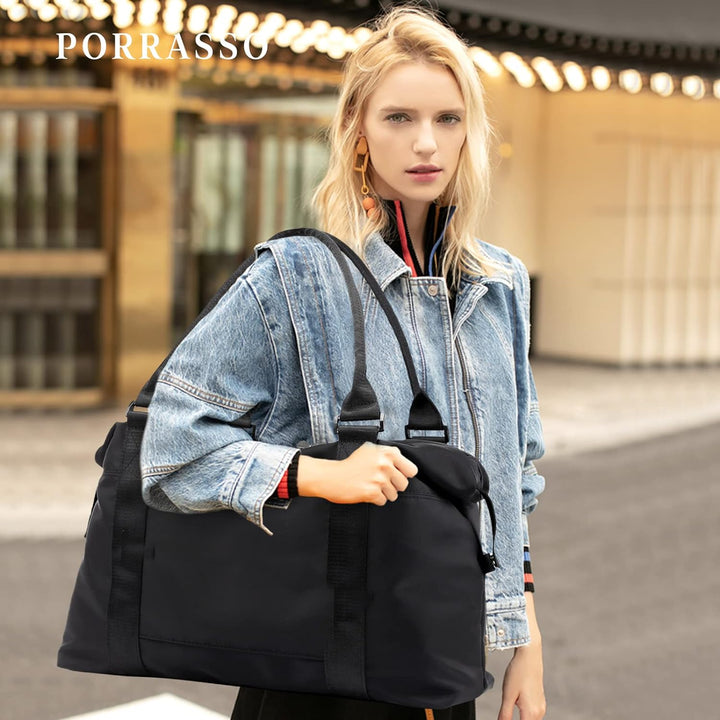 PORRASSO Reisetasche Damen Schultertasche Grosse Handtasche Trainingstasche Frauen Weekender Übernac