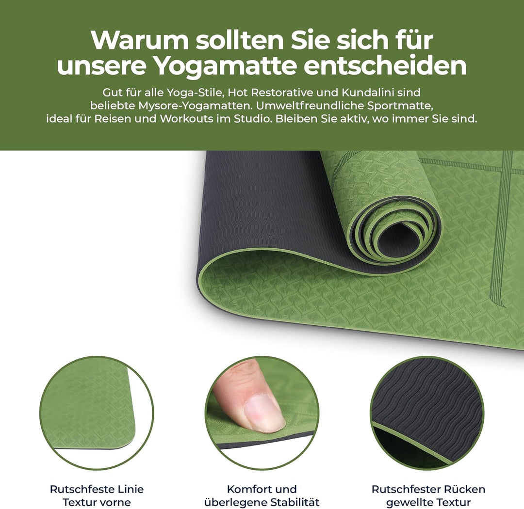 Habib Yogamatte Set mit Yogablöcken – Rutschfeste gepolsterte Fitnessmatte inkl. Tragetasche mit Sch