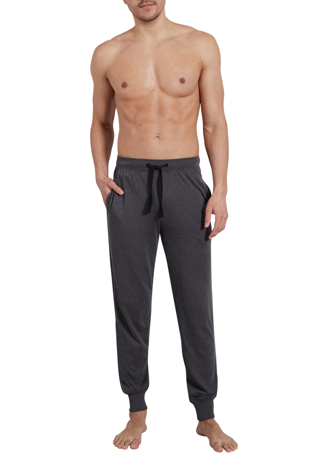 Götzburg Herren Lange-Hose, Baumwolle, Single Jersey, grau, Melange, mit Bündchen S Anthra Melange,