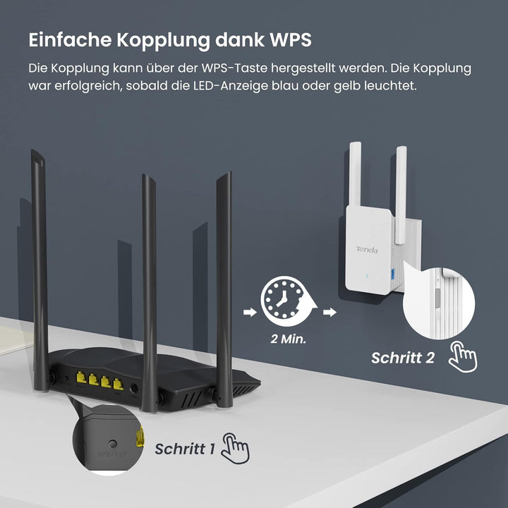 Tenda A33 WiFi 6 Repeater WLAN Verstärker (AX3000 Dualband 5GHz:2402Mbps+2,4GHz:574Mbps), 2*5dBi Ant
