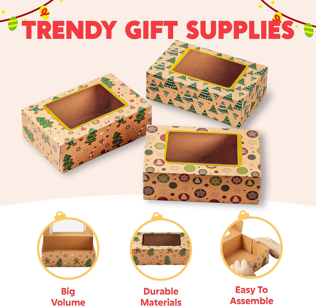 JOYIN 12 Stück folierte Weihnachts-Plätzchenboxen mit Fenster, Leckerli-Boxen für Donut und Kekse, b