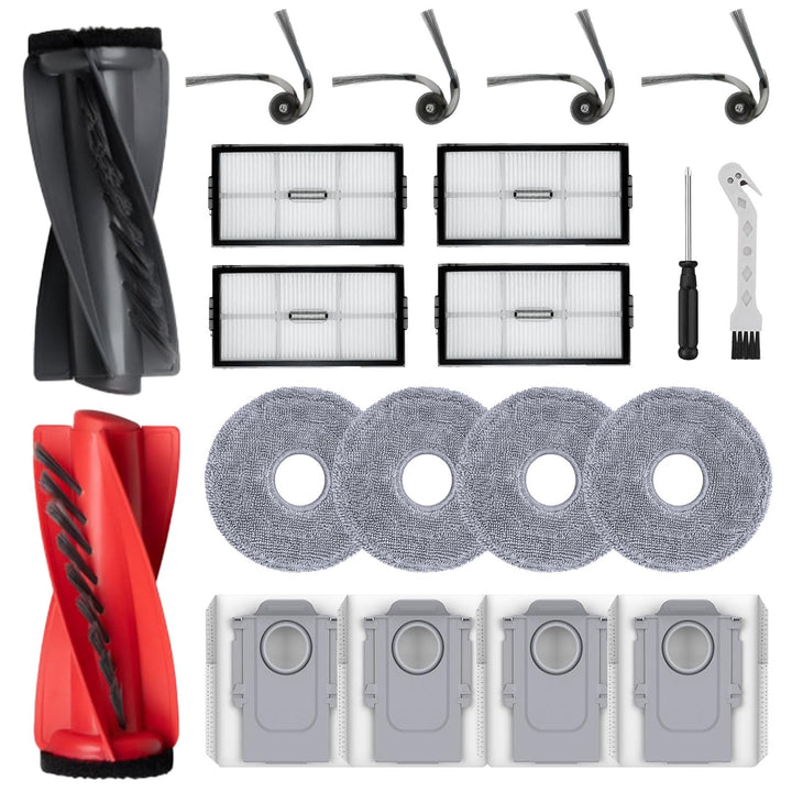 Zubehör Set für Roborock Saros 10R, Qrevo CurvX – 1 Hauptbürste, 4 Seitenbürsten, 4 Filter, 4 Waschb