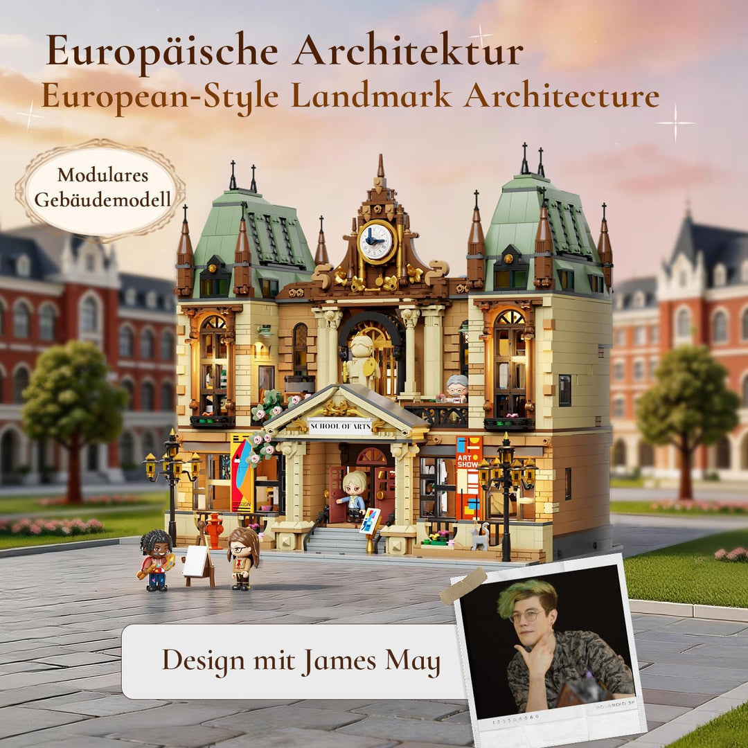 PANTASY Kunstakademie Klemmbaustein Set, Europäisches Architekturmodell mit Dreistöckigem Innenraum,