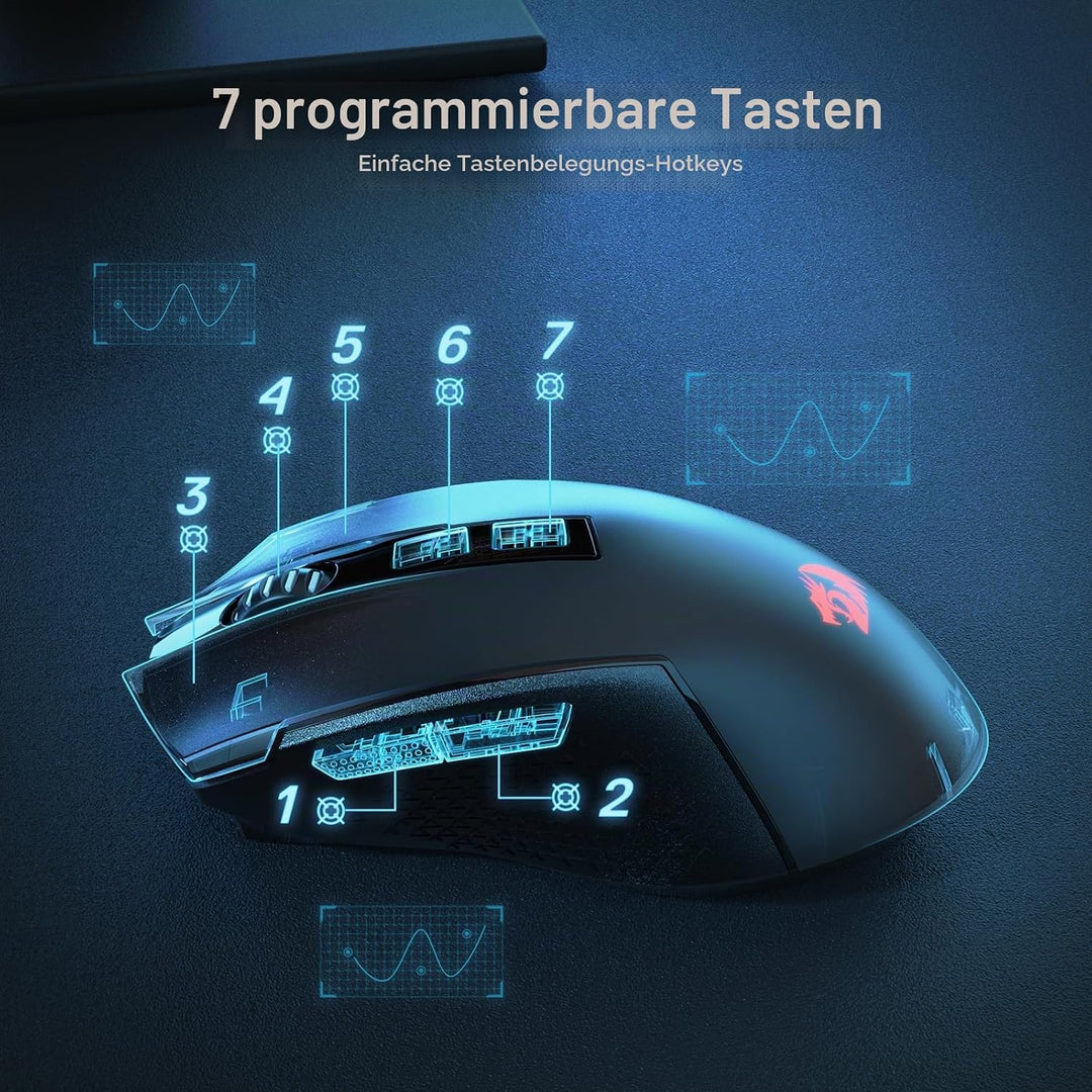 Redragon M693 LIT Kabellose Gaming-Maus, 12800 DPI-Mäuse mit 3-Modus-Verbindung, BT &amp; 2,4G kabellos,