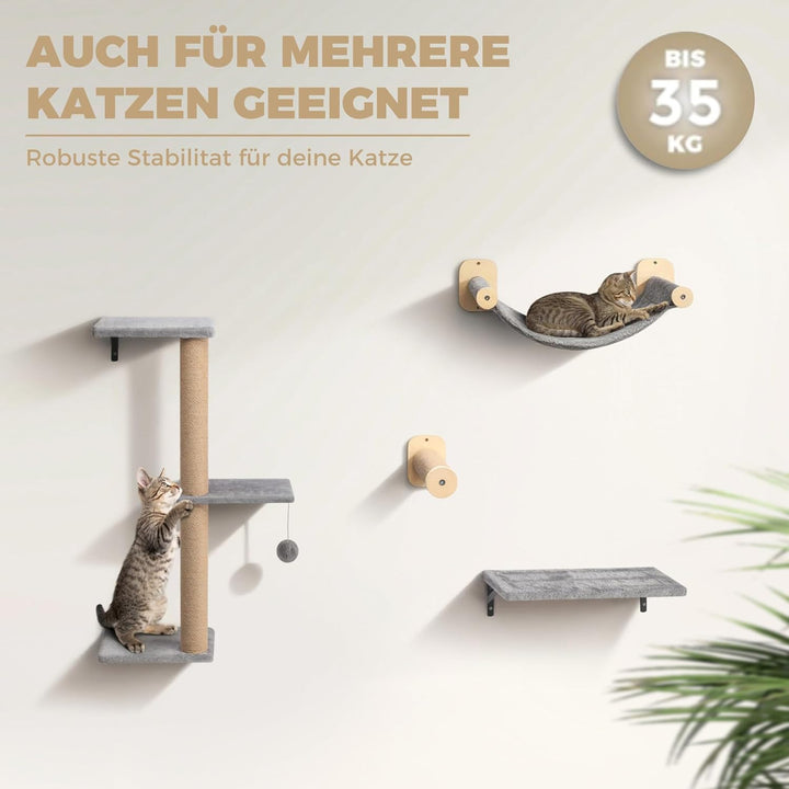 WOOWOOD® Kletterwand Katzen Set inkl. Katzentreppe Wand I Kratzbaum Wand I Hängematte Katze I Wandkr