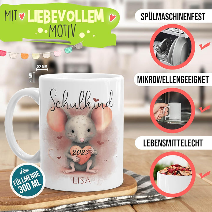 Einschulung Geschenke-Set - Schulkind mit Name und Jahr personalisiert - Maus, personalisierte Gesch