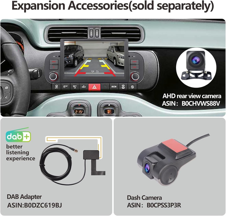 YZKONG Autoradio für FIAT Panda 2013-2020 Wireless Radio Apple CarPlay Android Auto Bluetooth 7 Zoll