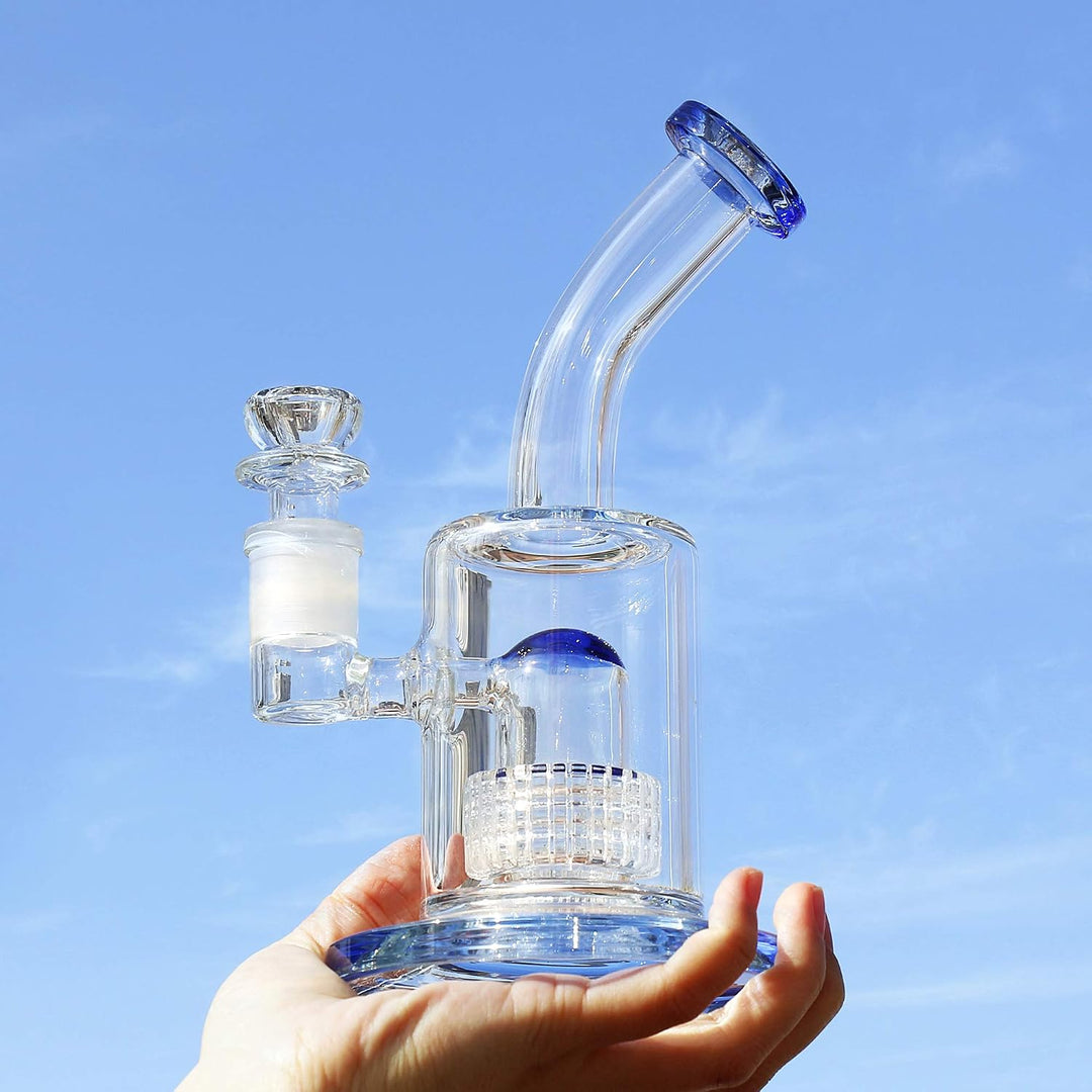 The7boX Thick Bong Glass Water Pipes Smoke Blue Bongs with Percolator 18.8 mm Blau, Blau