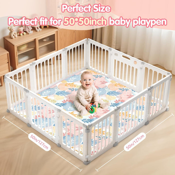 Spielmatte Baby 127×127cm mit Rutschfest, Extra Dicke 2cm Weiche Krabbelmatte Baby, Faltbar Krabbeld