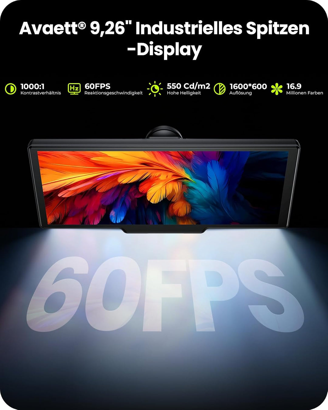 9,26" Tragbarer CarPlay Display für Apple CarPlay &amp; Android Auto mit 4K-Dashcam &amp; HD-Rückfahrkamera,