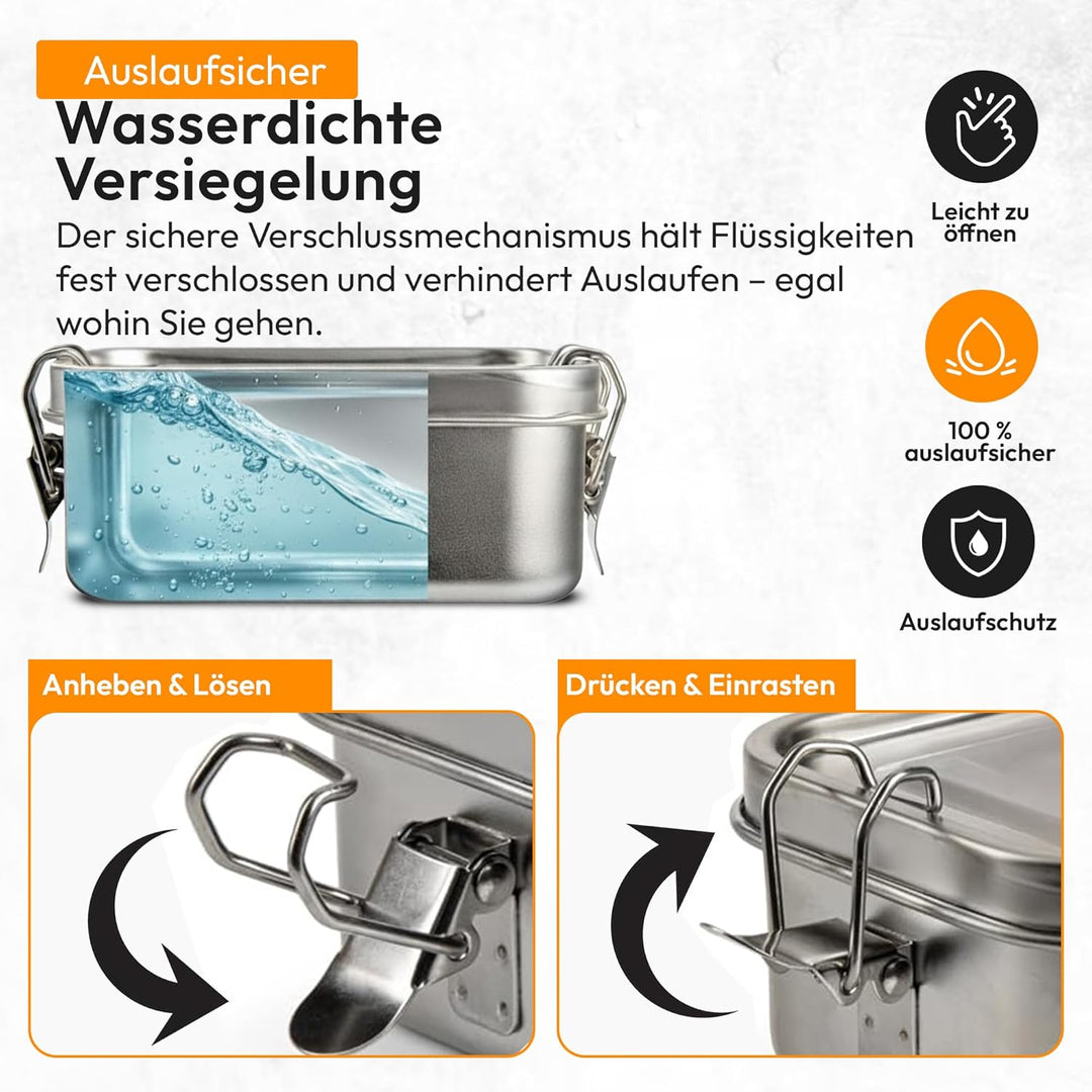 Dimono® Lunchbox Brotdose 1400ml Auslaufsichere Bento-Box Brotzeit-Dose aus Edelstahl; Wasserdichte