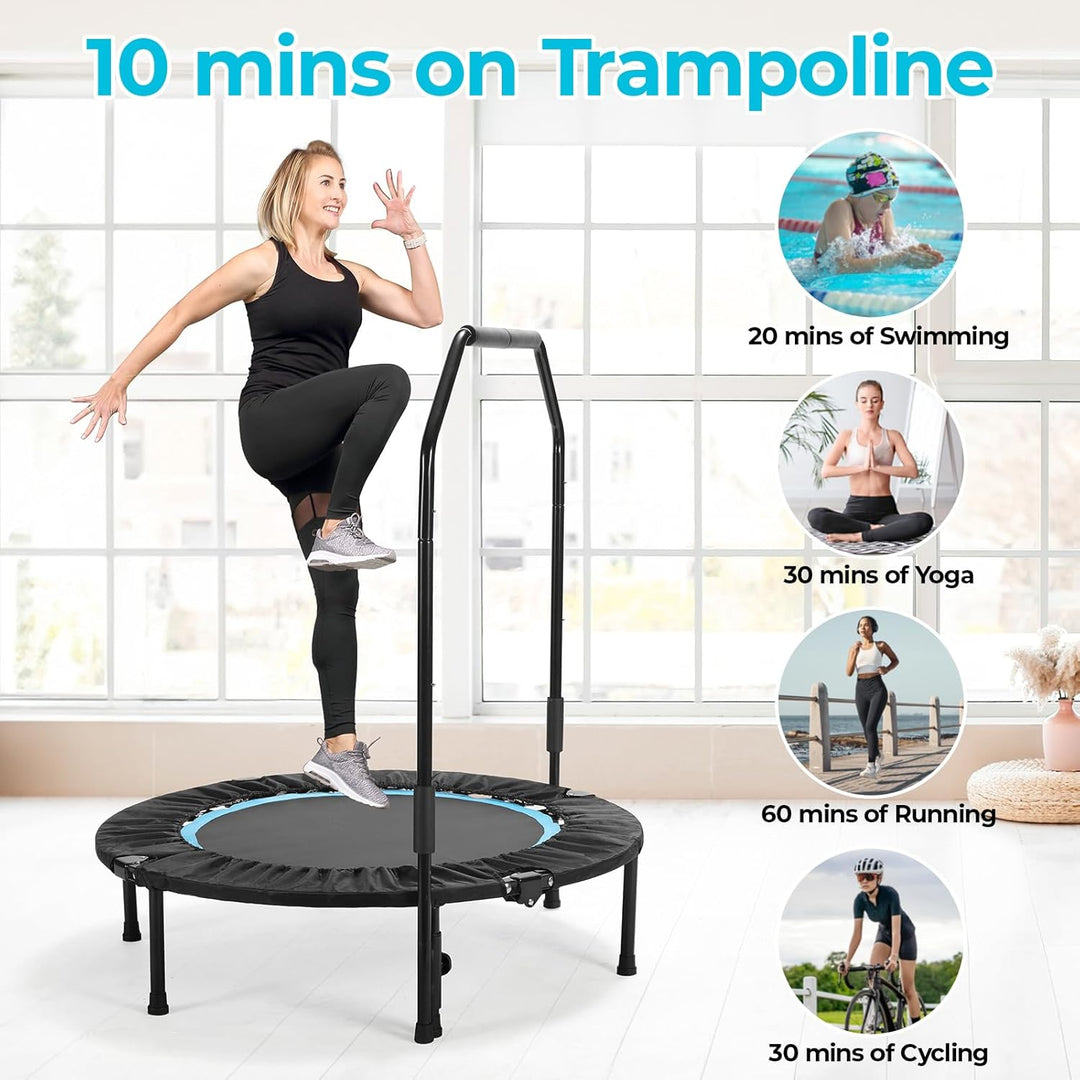 LIFERUN Fitness Trampolin Indoor Ø101cm,Tragfähigkeit 150 kg,Workout Rebounder,mit 3 Verstellbare Ha