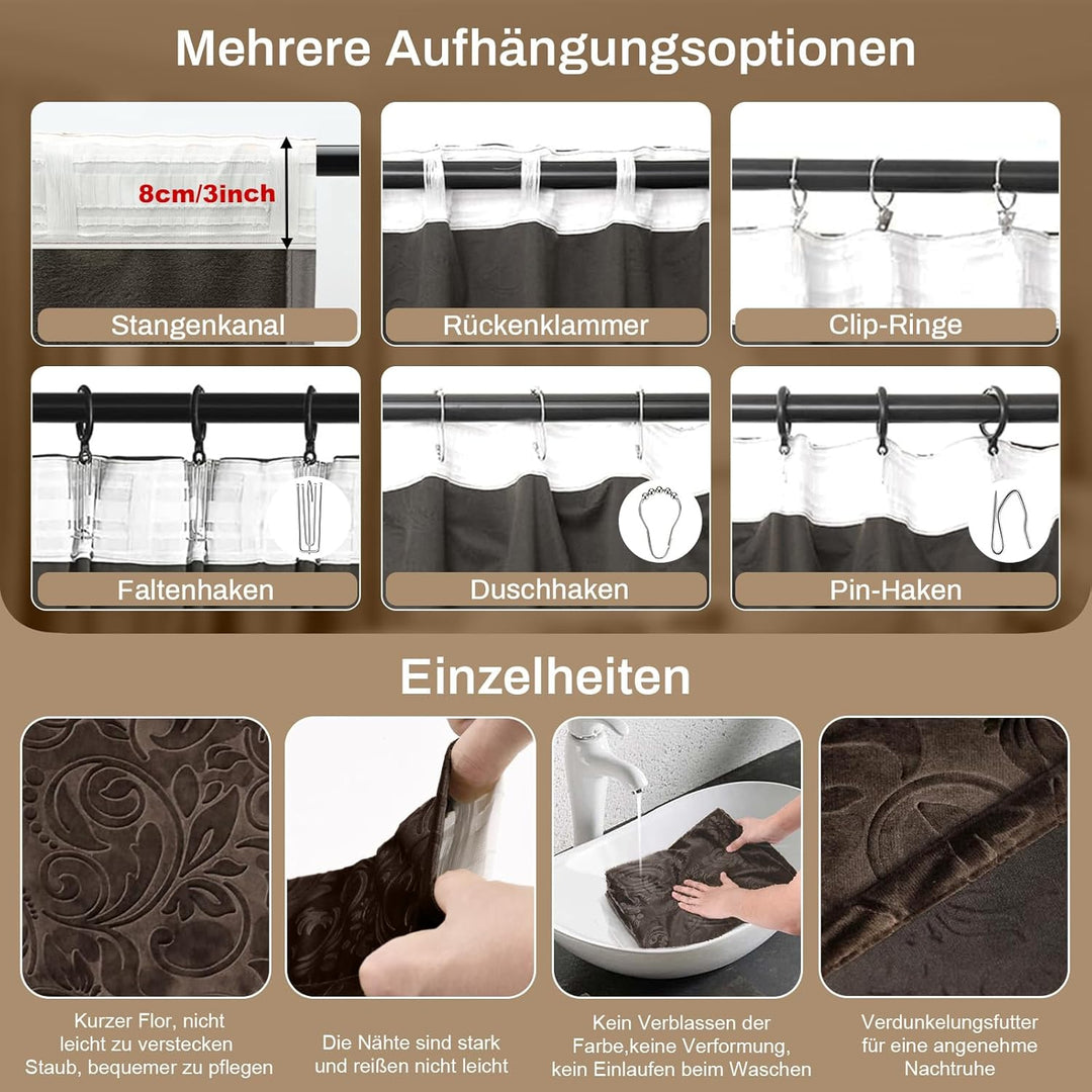 Rosnek 2 Stück übergardinen mit kräuselband,H225xB132CM Luxus Vorhang Samt Gardinen Blickdicht Therm