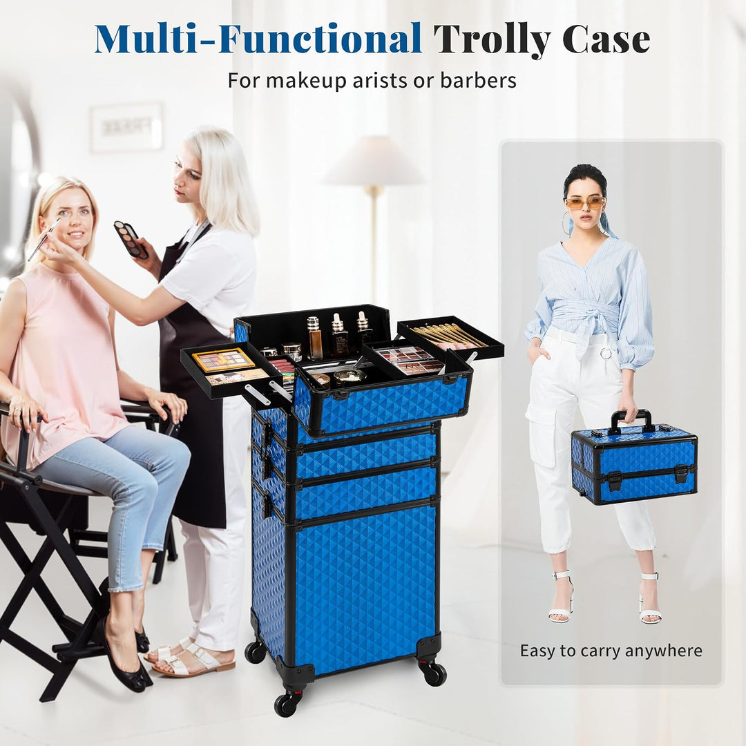Arous 4-in-1 Professioneller Make-up-Zugkoffer, multifunktionaler Kosmetikwagen mit 360° drehbaren R