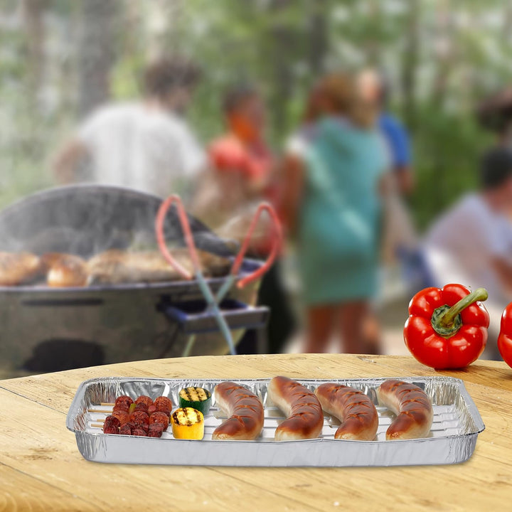 Relaxdays Grillschale Alu, 25er Set, BxT: 34 x 22 cm, Aluminiumschale mit Löchern, bis 260°C, Grill