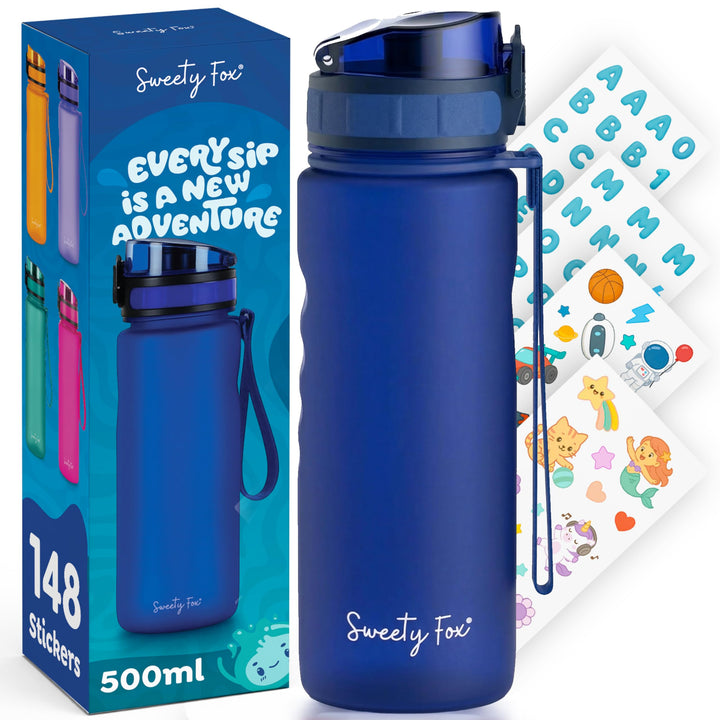 Sweety Fox Trinkflasche Kinder Kohlensäure Geeignet 500ml, Blau - Trinkflasche Sport 100% Auslaufsic
