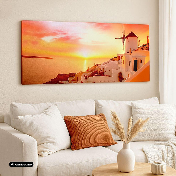 Panorama Bilder auf Leinwand 100x40cm Leinwandbild Santorini Griechenland Urlaub Gross Wanddeko Bild