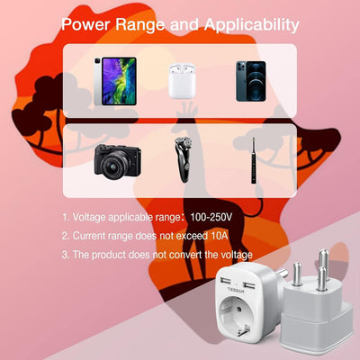TESSAN Adapter Südafrika mit 2 USB, 3 in 1 stecker für südafrika, Reiseadapter Südafrika, Stromadapt