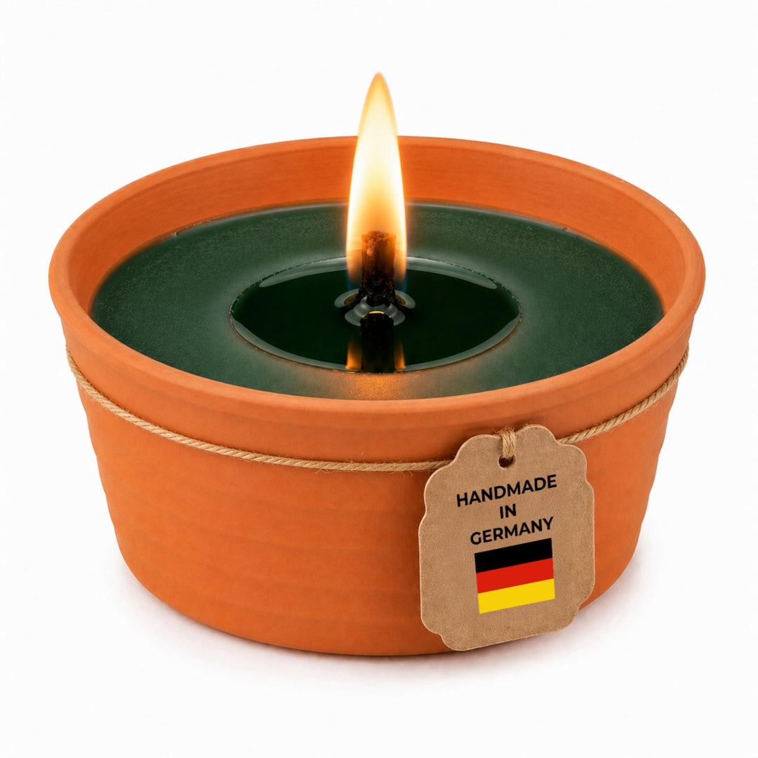 Lavalis XXL Terrakotta-Flammschale mit >25h Brenndauer, grosse Garten-Kerze für Grill-Fest, Hochzeit