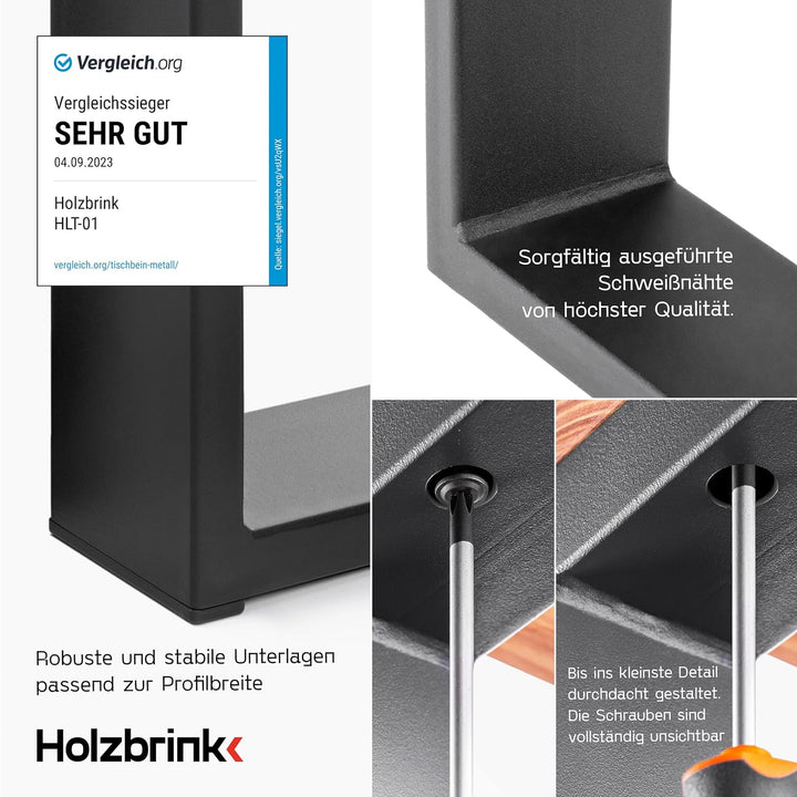 HOLZBRINK Tischbeine für Couchtisch Sitzbank, Möbelfüsse aus Vierkantprofil 80x20 mm, Tischgestell 3