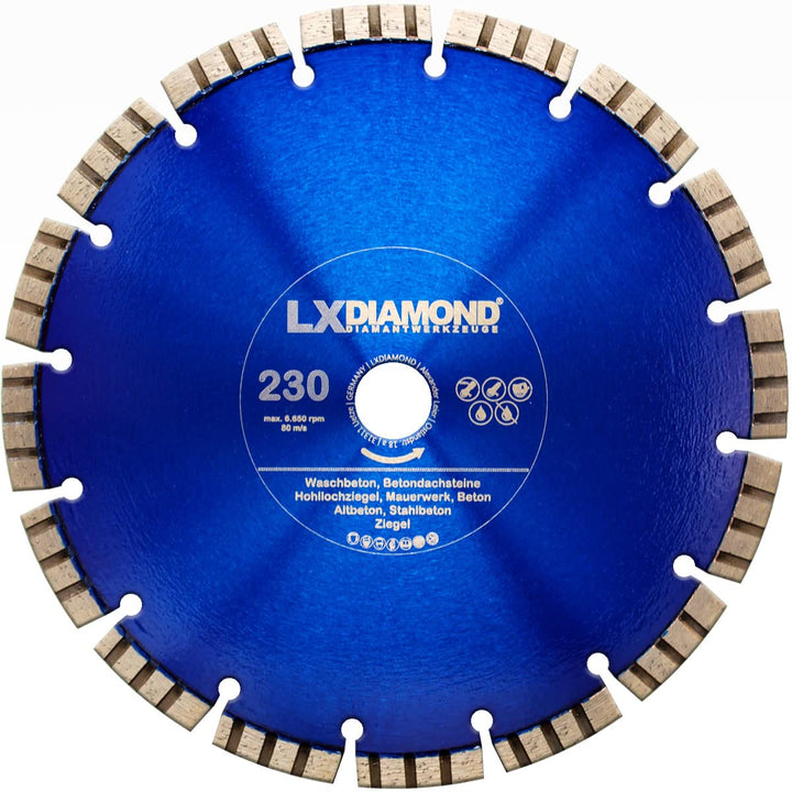 LXDIAMOND Diamant-Trennscheibe 230mm x 22,23mm Diamantscheibe für Stein Beton Stahlbeton Mauerwerk W