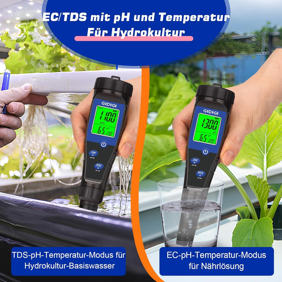 pH Messgerät Salztester für Pool,Digitales 5-in-1 pH TDS EC Salzgehaltmessgerät mit Kalibrierungslös